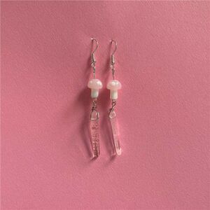 🍄 New Fashion Pink Mushroom Dangle Crystal Earring Set